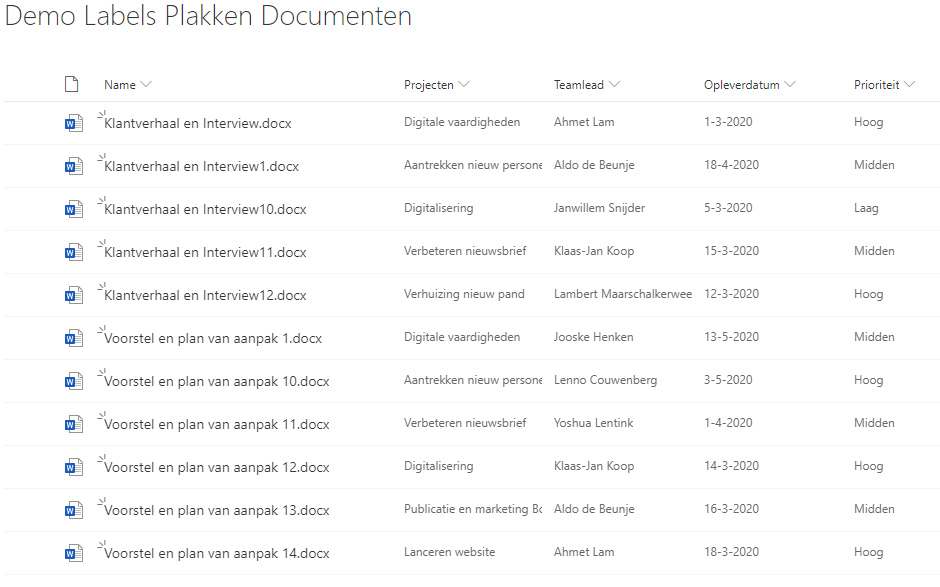 Office 365 Meta data Alle bestanden